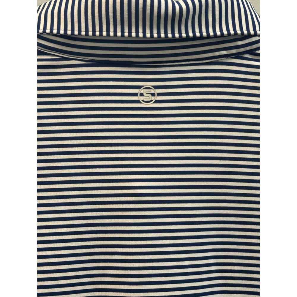 Stitch Golf Polo Shirt Mens XL Navy Blue White Striped Performance Casual - Picture 10 of 16